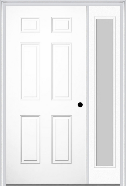 MMI 6 PANEL 3'0" X 6'8" FIBERGLASS SMOOTH EXTERIOR PREHUNG DOOR WITH 1 FULL LITE CLEAR OR PRIVACY/TEXTURED GLASS SIDELIGHT 21