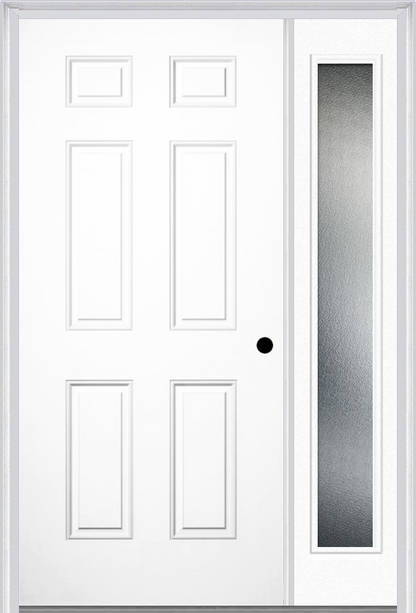 MMI 6 PANEL 3'0" X 6'8" FIBERGLASS SMOOTH EXTERIOR PREHUNG DOOR WITH 1 FULL LITE CLEAR OR PRIVACY/TEXTURED GLASS SIDELIGHT 21