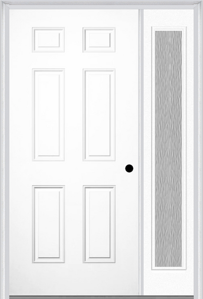 MMI 6 PANEL 3'0" X 6'8" FIBERGLASS SMOOTH EXTERIOR PREHUNG DOOR WITH 1 FULL LITE CLEAR OR PRIVACY/TEXTURED GLASS SIDELIGHT 21