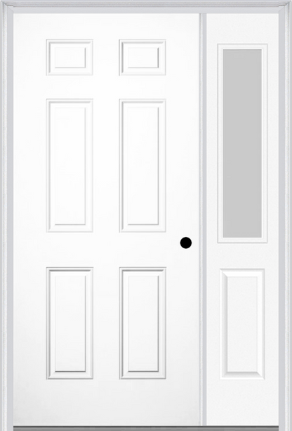 MMI 6 PANEL 3'0" X 6'8" FIBERGLASS SMOOTH EXTERIOR PREHUNG DOOR WITH 1 HALF LITE CLEAR OR PRIVACY/TEXTURED GLASS SIDELIGHT 21