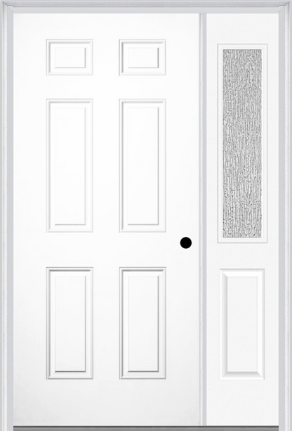 MMI 6 PANEL 3'0" X 6'8" FIBERGLASS SMOOTH EXTERIOR PREHUNG DOOR WITH 1 HALF LITE CLEAR OR PRIVACY/TEXTURED GLASS SIDELIGHT 21