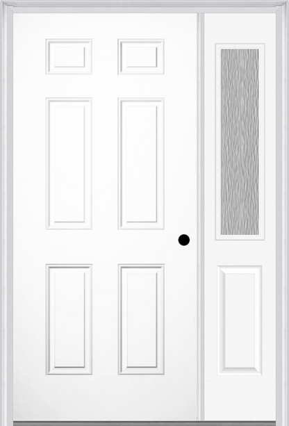 MMI 6 PANEL 3'0" X 6'8" FIBERGLASS SMOOTH EXTERIOR PREHUNG DOOR WITH 1 HALF LITE CLEAR OR PRIVACY/TEXTURED GLASS SIDELIGHT 21