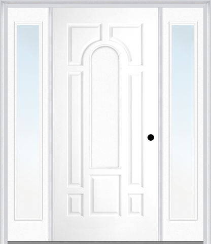 MMI 8 PANEL CENTER ARCH 3'0" X 6'8" FIBERGLASS SMOOTH EXTERIOR PREHUNG DOOR WITH 2 FULL LITE CLEAR OR PRIVACY/TEXTURED GLASS SIDELIGHTS 630