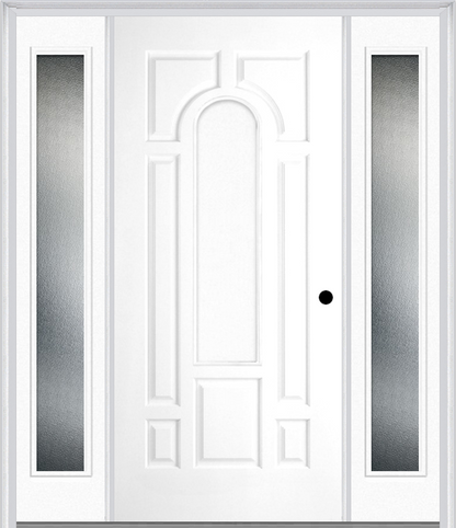 MMI 8 PANEL CENTER ARCH 3'0" X 6'8" FIBERGLASS SMOOTH EXTERIOR PREHUNG DOOR WITH 2 FULL LITE CLEAR OR PRIVACY/TEXTURED GLASS SIDELIGHTS 630