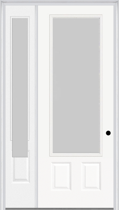 MMI 3/4 LITE 2 PANEL 3'0" X 8'0" FIBERGLASS SMOOTH TEXTURED/PRIVACY GLASS EXTERIOR PREHUNG DOOR WITH 1 3/4 LITE 14 INCHES SIDELIGHT 607