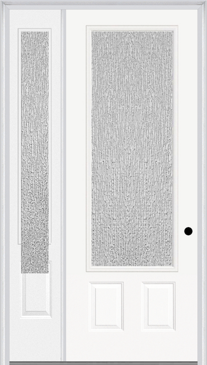 MMI 3/4 LITE 2 PANEL 3'0" X 8'0" FIBERGLASS SMOOTH TEXTURED/PRIVACY GLASS EXTERIOR PREHUNG DOOR WITH 1 3/4 LITE 14 INCHES SIDELIGHT 607