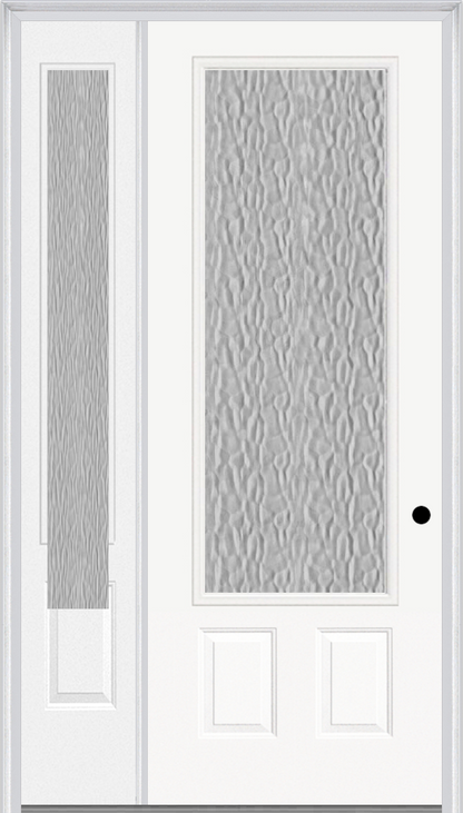 MMI 3/4 LITE 2 PANEL 3'0" X 8'0" FIBERGLASS SMOOTH TEXTURED/PRIVACY GLASS EXTERIOR PREHUNG DOOR WITH 1 3/4 LITE 14 INCHES SIDELIGHT 607