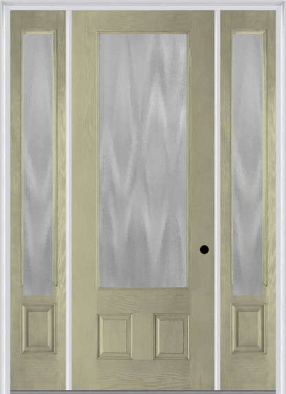 MMI 3/4 LITE 2 PANEL 3'0" X 8'0" FIBERGLASS OAK TEXTURED/PRIVACY GLASS EXTERIOR PREHUNG DOOR WITH 2 3/4 LITE 14 INCHES SIDELIGHTS 759
