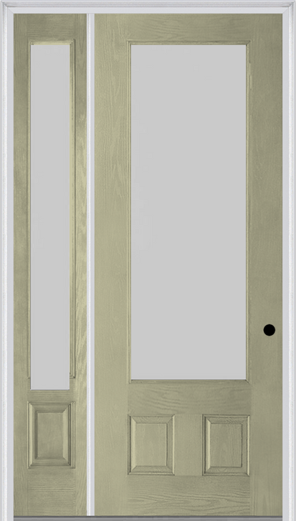 MMI 3/4 LITE 2 PANEL 3'0" X 8'0" FIBERGLASS OAK TEXTURED/PRIVACY GLASS EXTERIOR PREHUNG DOOR WITH 1 3/4 LITE 14 INCHES SIDELIGHT 759