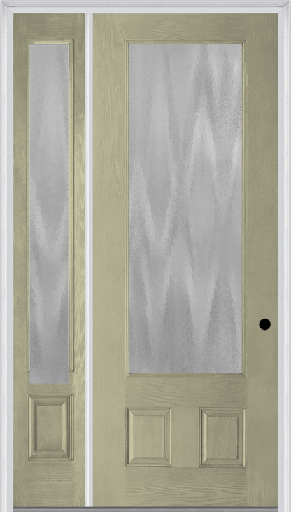 MMI 3/4 LITE 2 PANEL 3'0" X 8'0" FIBERGLASS OAK TEXTURED/PRIVACY GLASS EXTERIOR PREHUNG DOOR WITH 1 3/4 LITE 14 INCHES SIDELIGHT 759