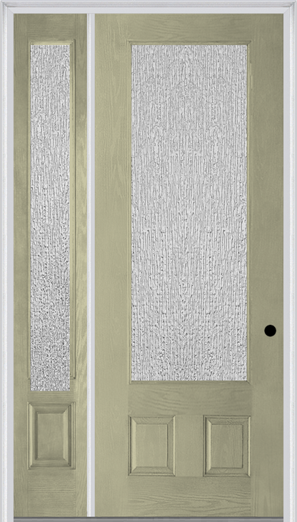 MMI 3/4 LITE 2 PANEL 3'0" X 8'0" FIBERGLASS OAK TEXTURED/PRIVACY GLASS EXTERIOR PREHUNG DOOR WITH 1 3/4 LITE 14 INCHES SIDELIGHT 759