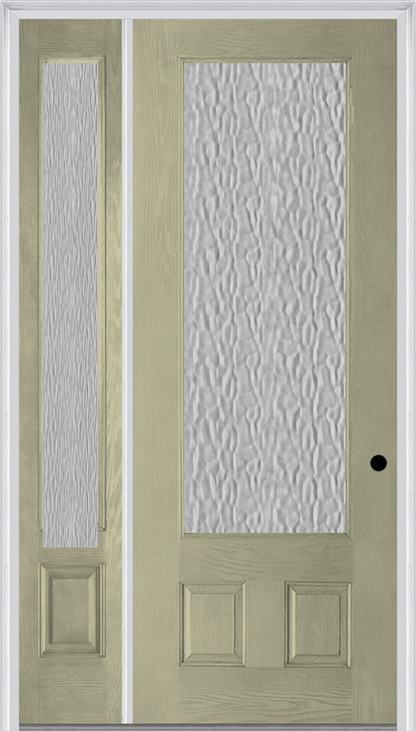 MMI 3/4 LITE 2 PANEL 3'0" X 8'0" FIBERGLASS OAK TEXTURED/PRIVACY GLASS EXTERIOR PREHUNG DOOR WITH 1 3/4 LITE 14 INCHES SIDELIGHT 759