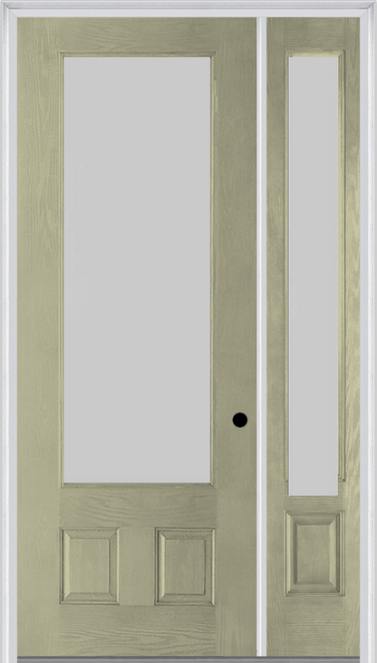 MMI 3/4 LITE 2 PANEL 3'0" X 8'0" FIBERGLASS OAK TEXTURED/PRIVACY GLASS EXTERIOR PREHUNG DOOR WITH 1 3/4 LITE 14 INCHES SIDELIGHT 759