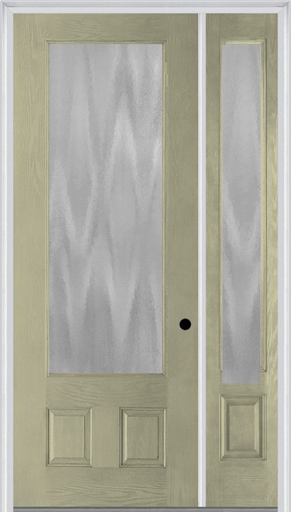 MMI 3/4 LITE 2 PANEL 3'0" X 8'0" FIBERGLASS OAK TEXTURED/PRIVACY GLASS EXTERIOR PREHUNG DOOR WITH 1 3/4 LITE 14 INCHES SIDELIGHT 759