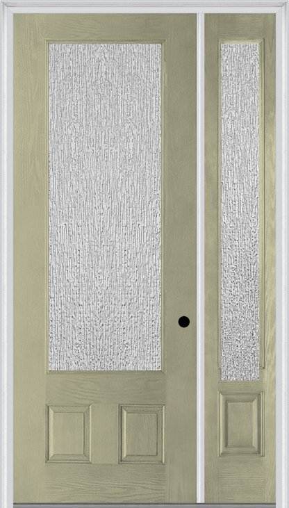 MMI 3/4 LITE 2 PANEL 3'0" X 8'0" FIBERGLASS OAK TEXTURED/PRIVACY GLASS EXTERIOR PREHUNG DOOR WITH 1 3/4 LITE 14 INCHES SIDELIGHT 759