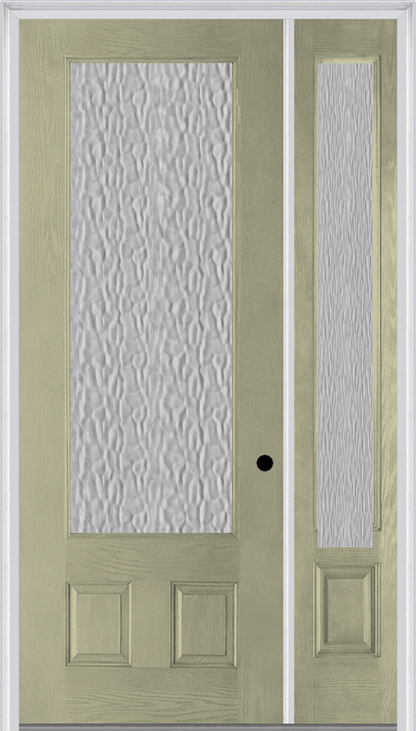 MMI 3/4 LITE 2 PANEL 3'0" X 8'0" FIBERGLASS OAK TEXTURED/PRIVACY GLASS EXTERIOR PREHUNG DOOR WITH 1 3/4 LITE 14 INCHES SIDELIGHT 759