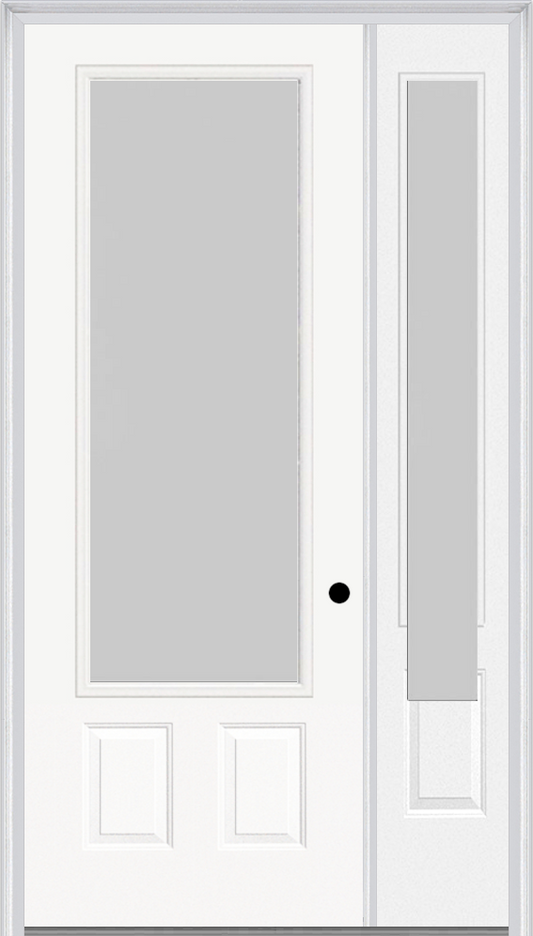 MMI 3/4 LITE 2 PANEL 3'0" X 8'0" FIBERGLASS SMOOTH TEXTURED/PRIVACY GLASS EXTERIOR PREHUNG DOOR WITH 1 3/4 LITE 14 INCHES SIDELIGHT 607