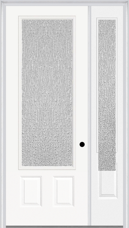 MMI 3/4 LITE 2 PANEL 3'0" X 8'0" FIBERGLASS SMOOTH TEXTURED/PRIVACY GLASS EXTERIOR PREHUNG DOOR WITH 1 3/4 LITE 14 INCHES SIDELIGHT 607