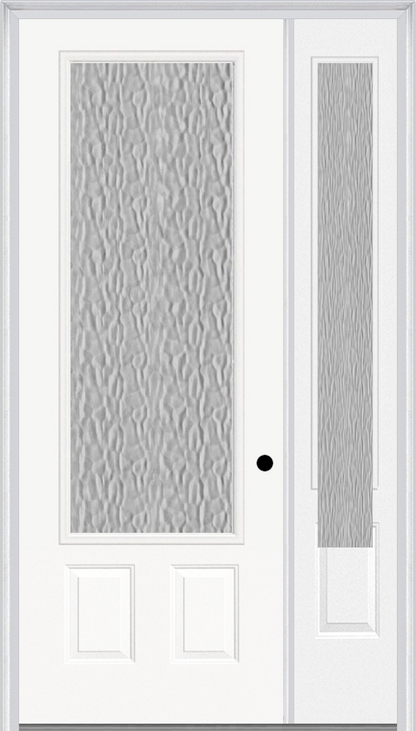 MMI 3/4 LITE 2 PANEL 3'0" X 8'0" FIBERGLASS SMOOTH TEXTURED/PRIVACY GLASS EXTERIOR PREHUNG DOOR WITH 1 3/4 LITE 14 INCHES SIDELIGHT 607