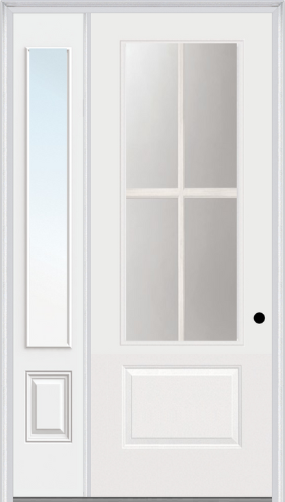 MMI 3/4 LITE 1 PANEL DIRECT GLAZED 3'0" X 8'0" FIBERGLASS SMOOTH PRO CLEAR GLASS EXTERIOR PREHUNG DOOR WITH 1 3/4 LITE 14 INCHES SIDELIGHT 608