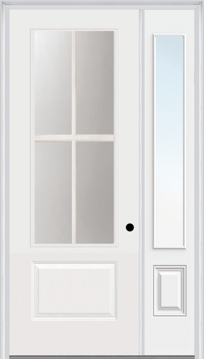 MMI 3/4 LITE 1 PANEL DIRECT GLAZED 3'0" X 8'0" FIBERGLASS SMOOTH PRO CLEAR GLASS EXTERIOR PREHUNG DOOR WITH 1 3/4 LITE 14 INCHES SIDELIGHT 608