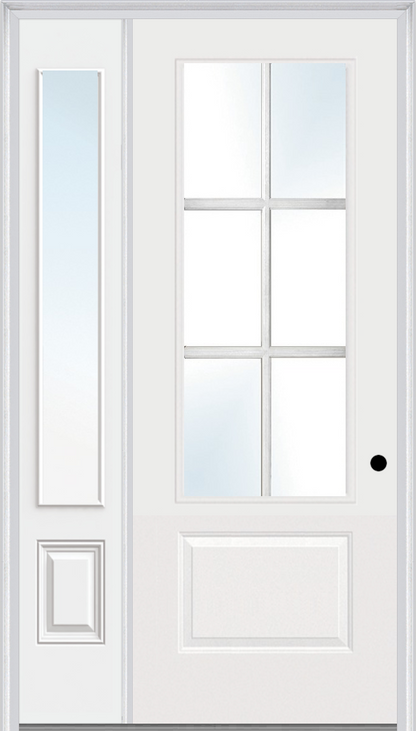 MMI 3/4 LITE 1 PANEL DIRECT GLAZED 3'0" X 8'0" FIBERGLASS SMOOTH PRO CLEAR GLASS EXTERIOR PREHUNG DOOR WITH 1 3/4 LITE 14 INCHES SIDELIGHT 608