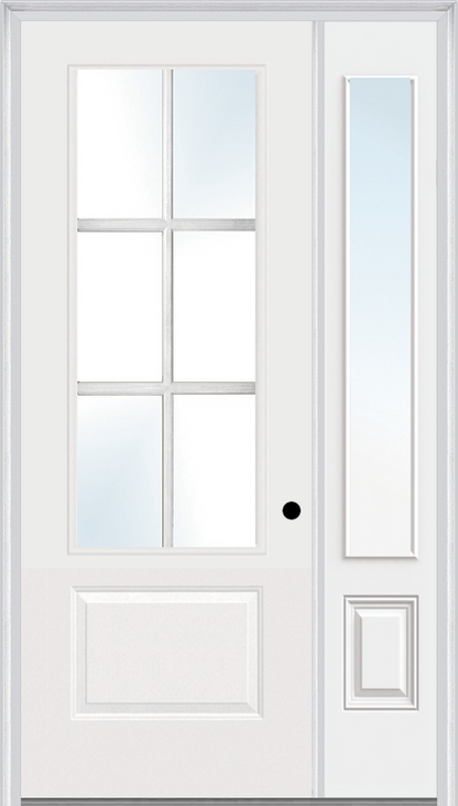 MMI 3/4 LITE 1 PANEL DIRECT GLAZED 3'0" X 8'0" FIBERGLASS SMOOTH PRO CLEAR GLASS EXTERIOR PREHUNG DOOR WITH 1 3/4 LITE 14 INCHES SIDELIGHT 608