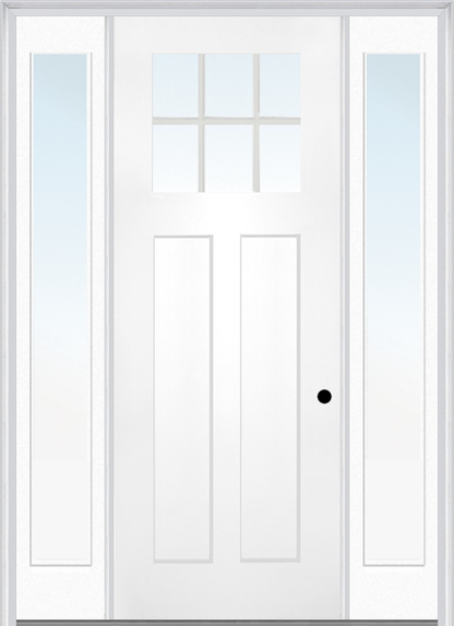 MMI CRAFTSMAN 2 PANEL SHAKER DIRECT GLAZED 3'0" X 8'0" FIBERGLASS SMOOTH PRO CLEAR LOW-E GLASS EXTERIOR PREHUNG DOOR WITH 2 FULL LITE LOW-E 12 INCHES SIDELIGHTS 868