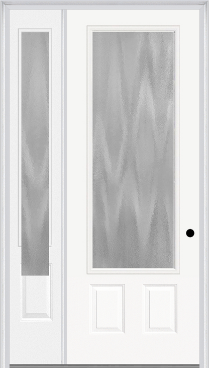 MMI 3/4 LITE 2 PANEL 3'0" X 8'0" FIBERGLASS SMOOTH TEXTURED/PRIVACY GLASS EXTERIOR PREHUNG DOOR WITH 1 3/4 LITE 14 INCHES SIDELIGHT 607