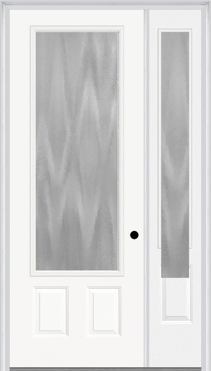 MMI 3/4 LITE 2 PANEL 3'0" X 8'0" FIBERGLASS SMOOTH TEXTURED/PRIVACY GLASS EXTERIOR PREHUNG DOOR WITH 1 3/4 LITE 14 INCHES SIDELIGHT 607