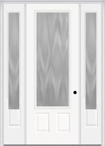 MMI 3/4 LITE 2 PANEL 3'0" X 8'0" FIBERGLASS SMOOTH TEXTURED/PRIVACY GLASS EXTERIOR PREHUNG DOOR WITH 2 3/4 LITE 14 INCHES SIDELIGHTS 607