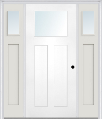 MMI CRAFTSMAN 2 PANEL SHAKER 3'0" X 6'8" FIBERGLASS SMOOTH LOW-E GLASS EXTERIOR PREHUNG DOOR WITH 2 CLEAR OR SDL 1/4 CRAFTSMAN LITE GLASS SIDELIGHTS 866, 867 SDL, OR 868 SDL