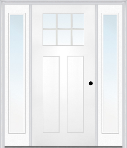 MMI CRAFTSMAN 2 PANEL SHAKER 3'0" X 6'8" FIBERGLASS SMOOTH LOW-E GLASS EXTERIOR PREHUNG DOOR WITH 2 FULL LITE CLEAR OR SDL GLASS SIDELIGHTS 866, 867 SDL, OR 868 SDL