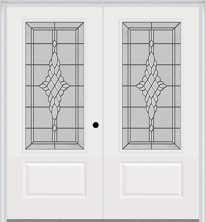 MMI TWIN/DOUBLE 3/4 LITE 1 PANEL 6'0" X 6'8" FIBERGLASS SMOOTH GRACE NICKEL OR GRACE PATINA DECORATIVE GLASS EXTERIOR PREHUNG DOOR 608