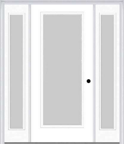 MMI FULL LITE 3'0" X 6'8" TEXTURED/PRIVACY FIBERGLASS SMOOTH EXTERIOR PREHUNG DOOR WITH 2 FULL LITE TEXTURED/PRIVACY GLASS SIDELIGHTS 686