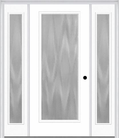 MMI FULL LITE 3'0" X 6'8" TEXTURED/PRIVACY FIBERGLASS SMOOTH EXTERIOR PREHUNG DOOR WITH 2 FULL LITE TEXTURED/PRIVACY GLASS SIDELIGHTS 686