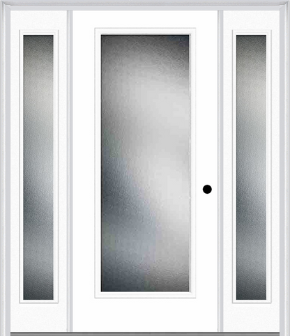 MMI FULL LITE 3'0" X 6'8" TEXTURED/PRIVACY FIBERGLASS SMOOTH EXTERIOR PREHUNG DOOR WITH 2 FULL LITE TEXTURED/PRIVACY GLASS SIDELIGHTS 686