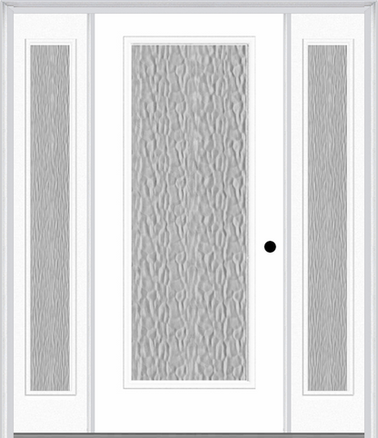 MMI FULL LITE 3'0" X 6'8" TEXTURED/PRIVACY FIBERGLASS SMOOTH EXTERIOR PREHUNG DOOR WITH 2 FULL LITE TEXTURED/PRIVACY GLASS SIDELIGHTS 686