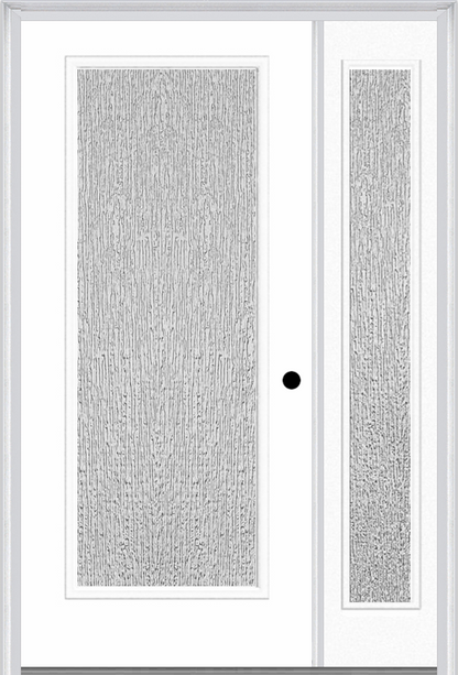 MMI FULL LITE 3'0" X 6'8" TEXTURED/PRIVACY FIBERGLASS SMOOTH EXTERIOR PREHUNG DOOR WITH 1 FULL LITE TEXTURED/PRIVACY GLASS SIDELIGHT 686