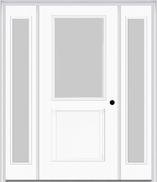 MMI 1/2 LITE 1 PANEL 3'0" X 6'8" TEXTURED/PRIVACY FIBERGLASS SMOOTH EXTERIOR PREHUNG DOOR WITH 2 FULL LITE TEXTURED/PRIVACY GLASS SIDELIGHTS 682