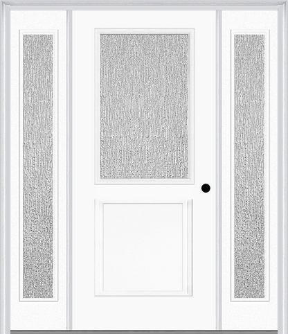 MMI 1/2 LITE 1 PANEL 3'0" X 6'8" TEXTURED/PRIVACY FIBERGLASS SMOOTH EXTERIOR PREHUNG DOOR WITH 2 FULL LITE TEXTURED/PRIVACY GLASS SIDELIGHTS 682