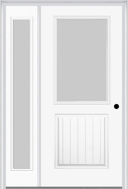 MMI 1/2 LITE 1 PANEL PLANKED 3'0" X 6'8" TEXTURED/PRIVACY FIBERGLASS SMOOTH EXTERIOR PREHUNG DOOR WITH 1 FULL LITE TEXTURED/PRIVACY GLASS SIDELIGHT 683