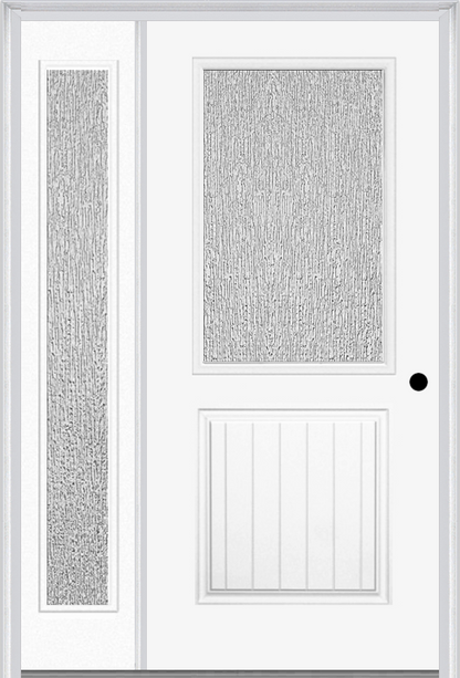 MMI 1/2 LITE 1 PANEL PLANKED 3'0" X 6'8" TEXTURED/PRIVACY FIBERGLASS SMOOTH EXTERIOR PREHUNG DOOR WITH 1 FULL LITE TEXTURED/PRIVACY GLASS SIDELIGHT 683