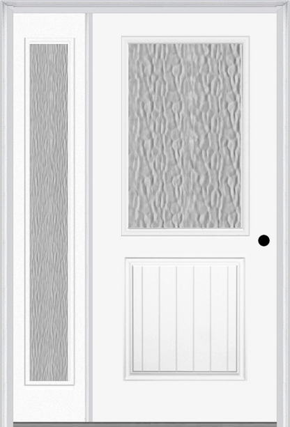 MMI 1/2 LITE 1 PANEL PLANKED 3'0" X 6'8" TEXTURED/PRIVACY FIBERGLASS SMOOTH EXTERIOR PREHUNG DOOR WITH 1 FULL LITE TEXTURED/PRIVACY GLASS SIDELIGHT 683