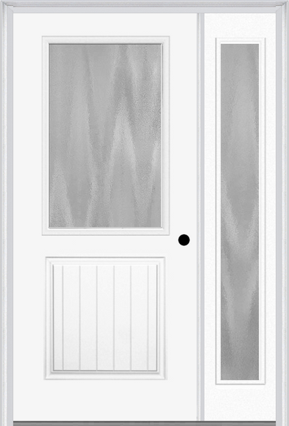 MMI 1/2 LITE 1 PANEL PLANKED 3'0" X 6'8" TEXTURED/PRIVACY FIBERGLASS SMOOTH EXTERIOR PREHUNG DOOR WITH 1 FULL LITE TEXTURED/PRIVACY GLASS SIDELIGHT 683