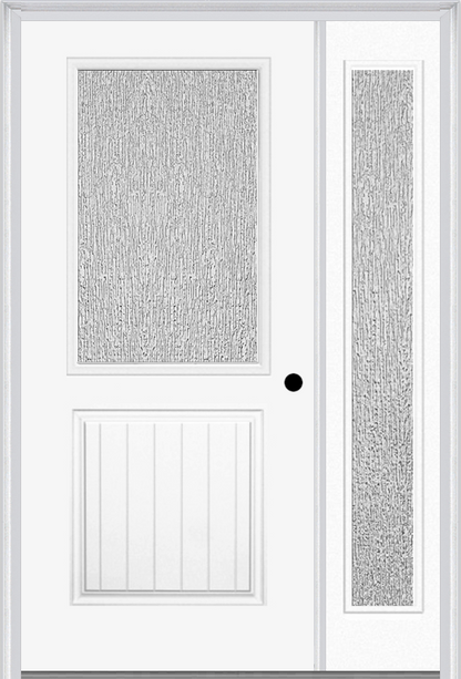 MMI 1/2 LITE 1 PANEL PLANKED 3'0" X 6'8" TEXTURED/PRIVACY FIBERGLASS SMOOTH EXTERIOR PREHUNG DOOR WITH 1 FULL LITE TEXTURED/PRIVACY GLASS SIDELIGHT 683