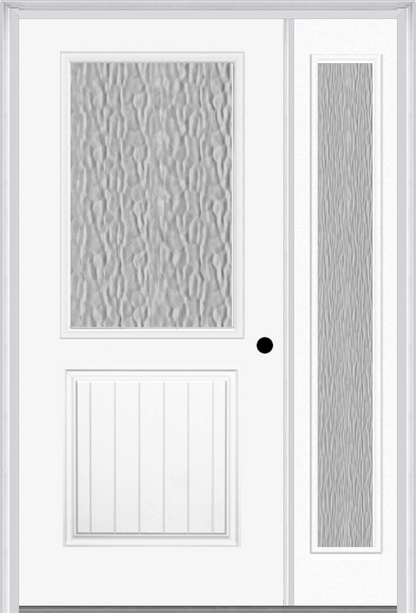 MMI 1/2 LITE 1 PANEL PLANKED 3'0" X 6'8" TEXTURED/PRIVACY FIBERGLASS SMOOTH EXTERIOR PREHUNG DOOR WITH 1 FULL LITE TEXTURED/PRIVACY GLASS SIDELIGHT 683