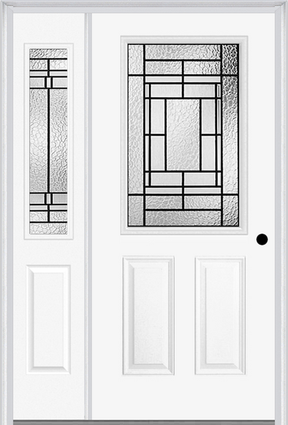 MMI 1/2 LITE 2 PANEL 6'8" FIBERGLASS SMOOTH PEMBROOK PATINA EXTERIOR PREHUNG DOOR WITH 1 HALF LITE PEMBROOK PATINA DECORATIVE GLASS SIDELIGHT 684