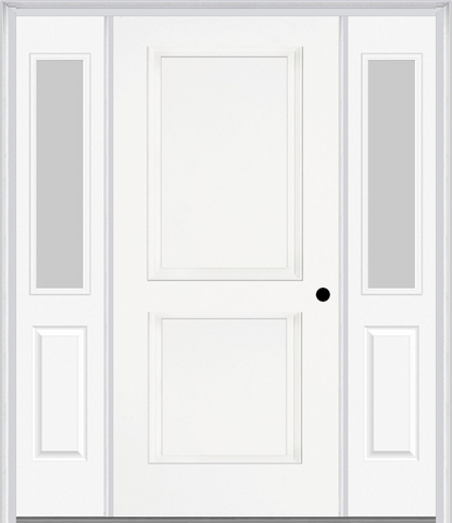 MMI TRUE 2 PANEL 3'0" X 6'8" FIBERGLASS SMOOTH EXTERIOR PREHUNG DOOR WITH 2 HALF LITE CLEAR OR PRIVACY/TEXTURED GLASS SIDELIGHTS 20