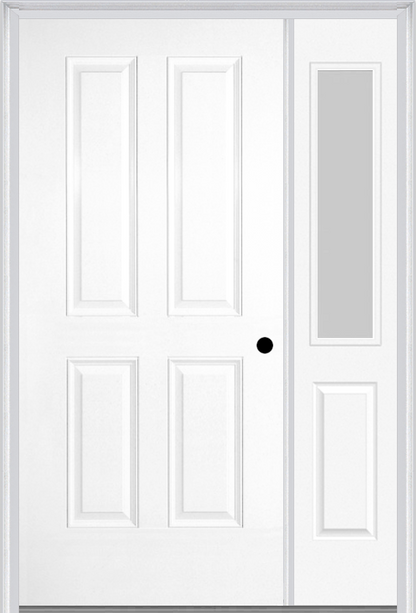 MMI TRUE 4 PANEL 3'0" X 6'8" FIBERGLASS SMOOTH EXTERIOR PREHUNG DOOR WITH 1 HALF LITE CLEAR OR PRIVACY/TEXTURED GLASS SIDELIGHT 40